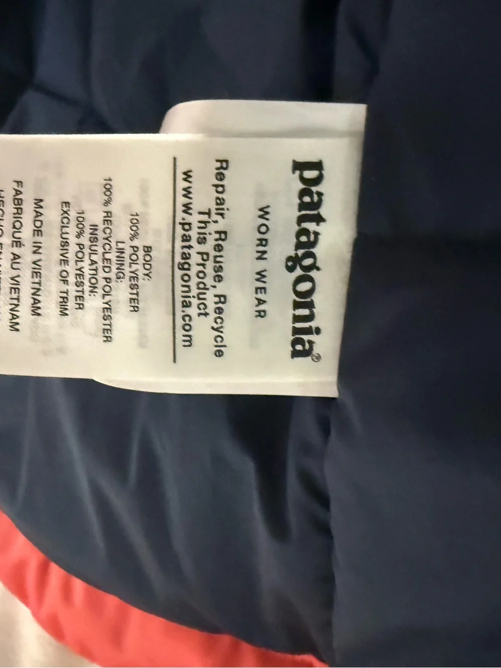 Patagonia Navy and Coral Colorblock Insulated Jacket